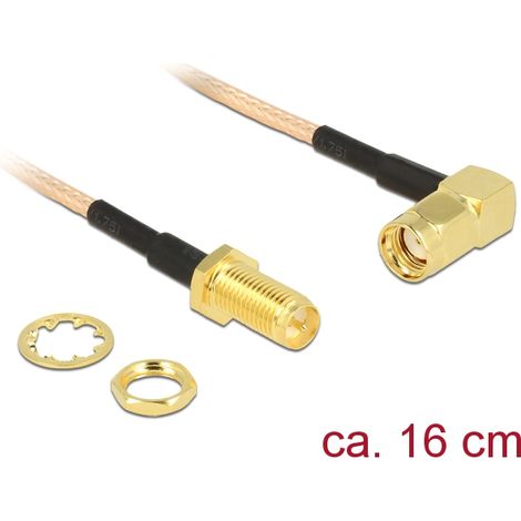 Hf rp-sma stecker 90Â°  rp-sma buchse zum einbau 16 cm rg316 delock