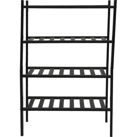 Étagère à chaussures empilable en bambou noir à 4 niveaux, idéale pour ranger vos chaussures dans un placard, une entrée, un couloir, une salle de bain ou un salon. (1/5)
