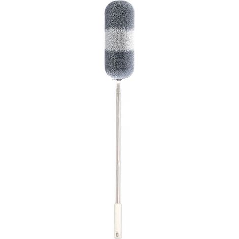 Manche télescopique en acier inoxydable avec tête flexible amovible, plumeau à fibres fines rétractable pour nettoyage, couleur gris blanc (1/5)