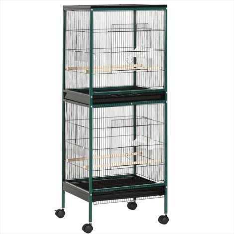Cage pour oiseaux Cage à oiseaux sur pied en acier avec roulettes (1/5)