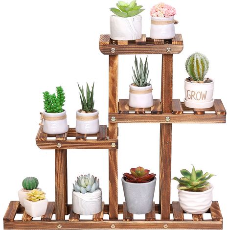 Unho – Étagère à plantes en bois massif – Support 4 niveaux pour balcon, véranda, chambre – Charge totale 10kg, chaque niveau 2.5kg – 58x50x11.5cm (1/5)