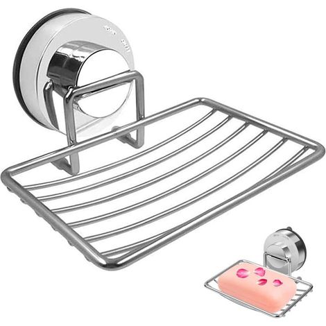 Panier Porte-Savon Mural, Porte-Savon en Acier Inoxydable, Porte-Savon à Ventouse, Durable Antirouille Sans Poinçon Acier Inoxydable Plateau à Savon Drainant pour Salle Bain Et Cuisine (Argent) (1/5)