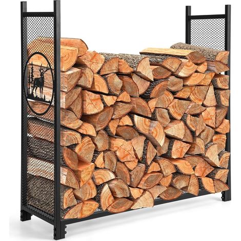 Costway – Porte bûche intérieur 140kg – Panneaux en maille motifs cerfs – Dimensions 121 x 38 x 117 cm – Rangement bois pour cheminée et poêle (1/5)