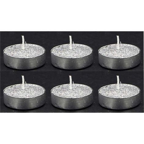 Bougie Chauffe-Plat Paillette non parfumée support - set de 6 pcs - Argent - SILUMEN