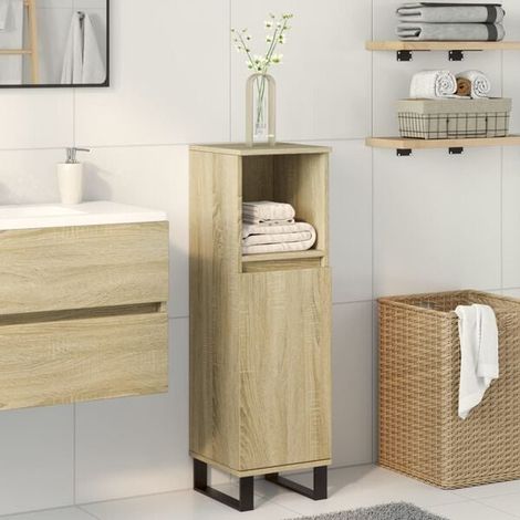 Meuble de Salle de Bain 30x30x100 cm, Armoire de Rangement en Bois Effet Chêne Sonoma, Colonne de Douche avec Étagères pour WC ou Lavabo (1/5)