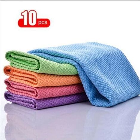 10X Microfibre Fish Scale Rag Wipe Fit Car Glass Nettoyage Ménage Tissu Miroir (1/4)