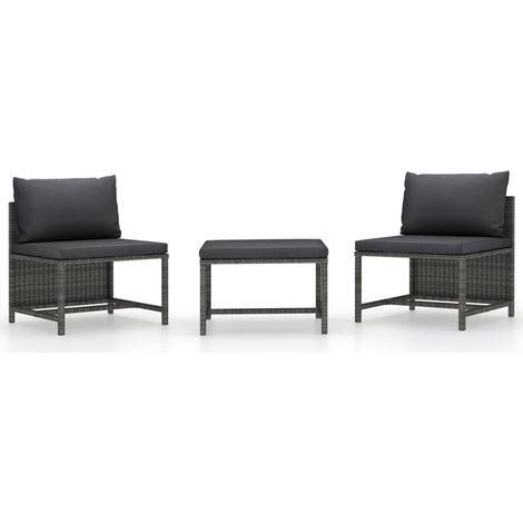 vidaXL Set Divani da Giardino 3 pz con Cuscini Grigio in Polyrattan