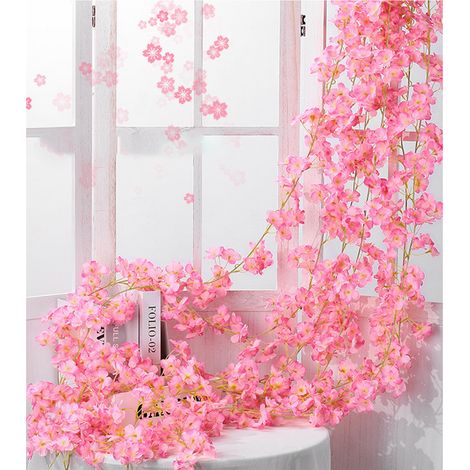 Support à fleurs artificielles en osier, 1,8 mètre de long, 135 branches de fleurs, aspect naturel, décoratif, en soie et plastique, à suspendre, rose clair (1/5)