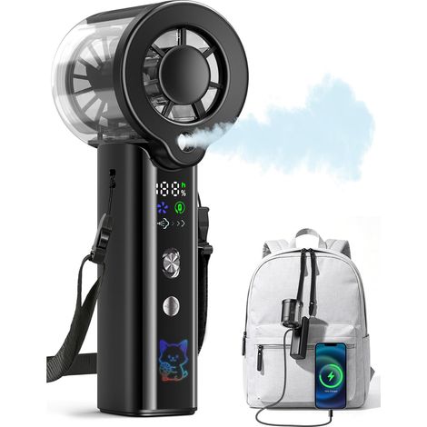 Upgraded Misting Handheld Fan, 30000RPM Rechargeable Mini Fan with Spray Cooling, 4000mAh LED Display for Travel & Makeup,Black (1/5)