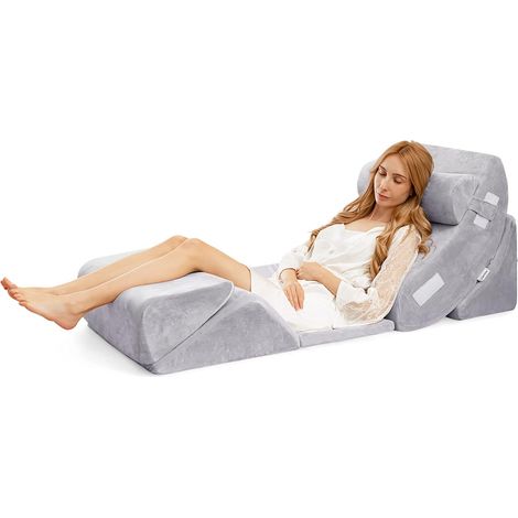 GOPLUS Lot de 6 Oreillers Compensés, Kit d'Oreillers Orthopédiques avec Housse en Tissu Velours et Support Ergonomique en Mousse