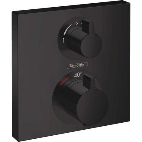 Set de finition pour mitigeur thermostatique encastré avec robinet d'arrêt et inverseur, noir mat, 15714670 (1/3)