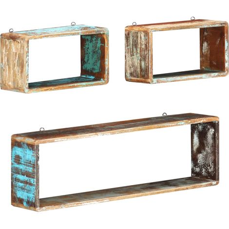 Ensemble d'étagère cube 3 pcs Bois solide de récupération
