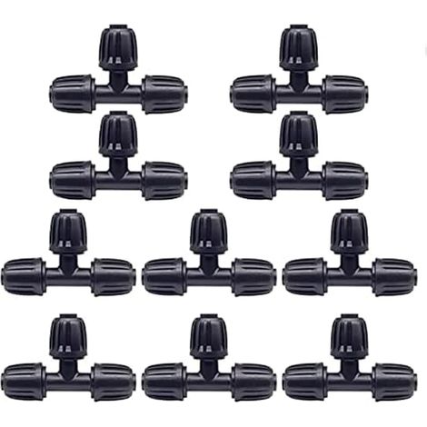 Lot de 10 raccords d'irrigation en T de 1/2" pour tuyaux de pose de 16 mm - Pour arrosage de jardin - Automatiques (1/5)