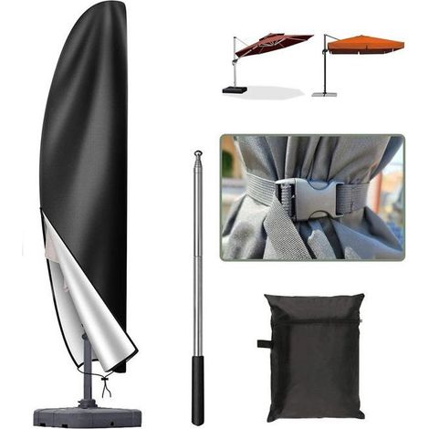 Housse Parasol Deporte 3x3Bâche Parasol Déporté Imperméable en 420D Tissu OxfordAnti-UV Housse de Protection265x407050cmNoir (1/4)