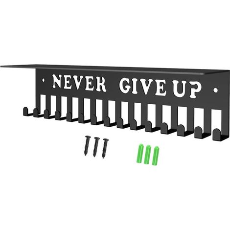 Never Give Up Medal Holder with Shelf  Trophies and Medals for Children and Adults  Karate Belt Display Stand