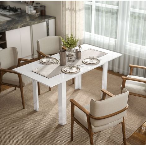 tavolo pranzo allungabile 120x80 bianco lucido moderno HAVRYA (1/5)