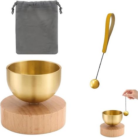 Set de 3 mini bols chantants tibétains – En laiton – Pour méditation et yoga – Jaune – Cadeau apaisant (1/5)