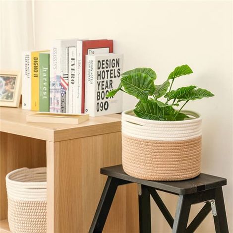 Panier de rangement en corde de coton avec poignées, panier à linge, organisateur de coffre, boîte de rangement pour vêtements de chambre d'enfant, 3