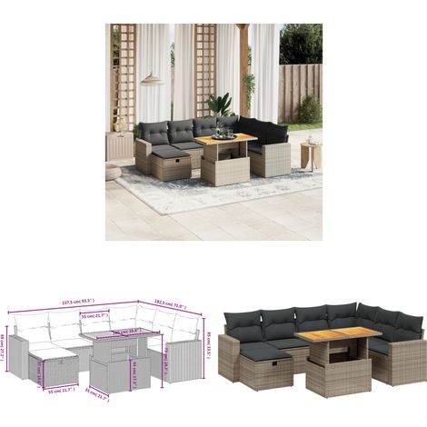 8-tlg. Garten-Sofagarnitur mit Kissen Grau Poly Rattan - Gartenmöbel Set - PE-Rattan Möbel - Outdoor Lounge - Gartenlounge - Terrassenmöbel - Home & Living (1/3)