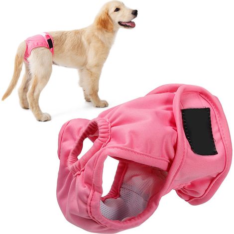 Culotte hygiénique douce et ajustable pour chienne, lavable et réutilisable, rose, taille L. (1/5)