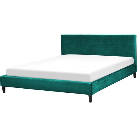 EU King Size Panel Bed 5ft3 Green Velvet Slatted Frame Contemporary FITOU