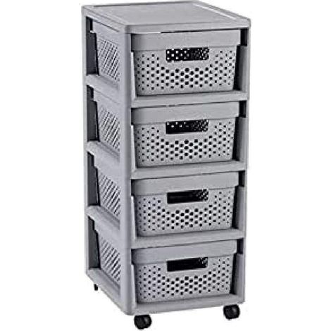 CURVER - Conjunto de 4 Cajones de 10L, Plástico Gris, 30 x 36 x 69 cm, ideal para almacenamiento y organización, diseño práctico y resistente para hogar y oficina.