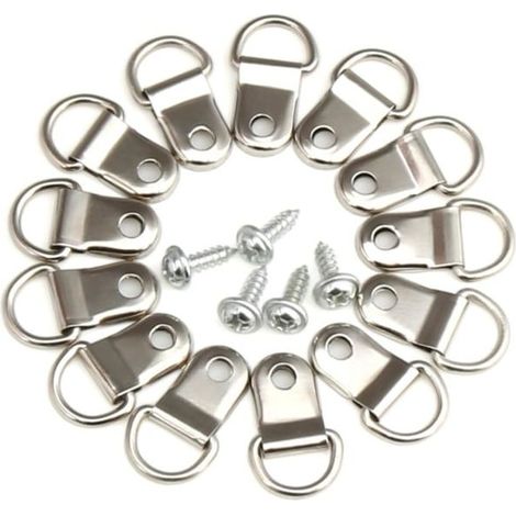 Lot de 100 anneaux en D pour cadres photo, crochets de suspension, fixation murale avec vis, acier inoxydable argenté, petit format (1/4)