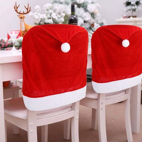 de housses chaises Noël en forme bonnet Père pour la décoration des restaurants. Ensemble 6 (1/4)