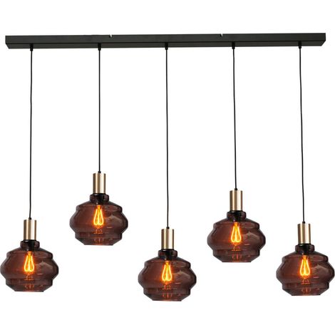 Lampe suspendue 5 lumières - dorée - Porto avec verres Ball rouges - Ø 24cm - 2711-05-02-130-5-1 (1/3)