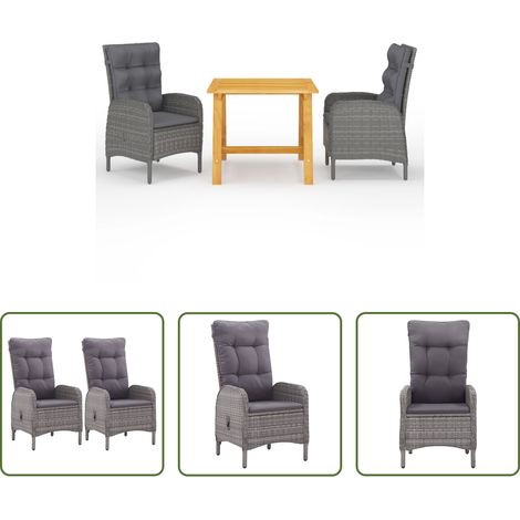 Chaise de jardin - Ensemble à manger de jardin 3 pcs Gris (1/5)