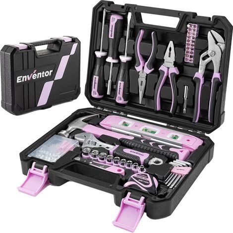 Ensemble d'outils, kit de combinaison de 158 pièces, solution de rangement compacte, Rose (1/2)