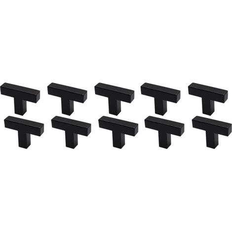 Juego de 10 tiradores cuadrados de acero inoxidable negro para armarios de cocina, con un solo orificio y 50 mm de largo. (1/5)