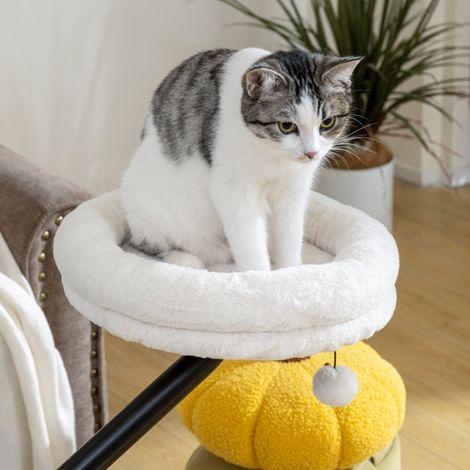 Lit pour chat rotatif de bureau et rebord de fenêtre 35 cm réglable, crème, OKWISH (1/5)