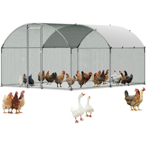Enclos Poulailler Métal 3x4x2 m Parc Grillagé à Poule Toit en Forme de Dôme Grande Cage Extérieure pour Poules, Canards, Lapins, Volailles, dans Jardin, Ferme, avec Bâche, Verrou de Sécurité (1/5)