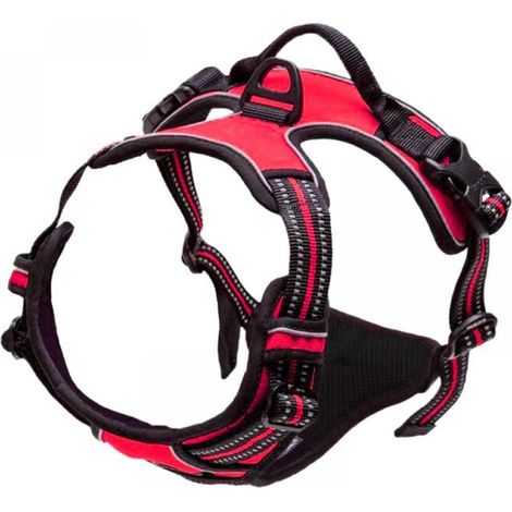 1pc Dog Harness S Red No Pull Reflective Adjustable Dog Vest for Large Dogs, Front Attachment Leash Hook for Hiking Travel Car, American Staff, Border Collie (1/4)