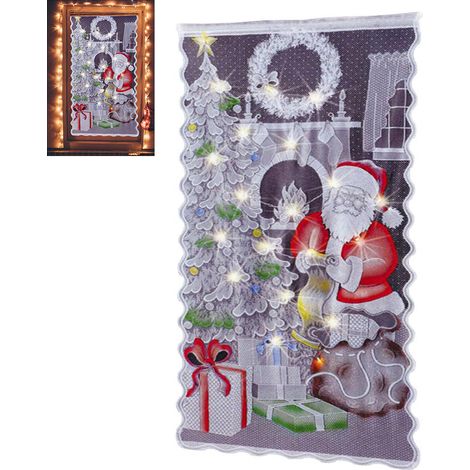 Eosnow Weihnachts-Spitzenvorhänge, LED-Licht, Weihnachtsmann, halbverdunkelnd, Wohnzimmer, Schlafzimmer, Heimdekoration