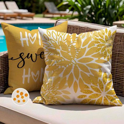 Housse de Coussin Canapé Jaune 40 x 40 Exterieur Impermeable Floral Taie d'oreiller Décoratif Aesthetic Housse Coussin Decoration pour Chambre Sofa Jardin Balcon Terrasse Lot de 2 (1/5)