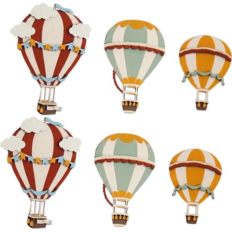 6 Pièces Décoration Murale en Bois Peint, Sculptures Murales Montgolfière Rustiques pour Chambre D'garçon et Filles ou Salon, Installation Facile (1/5)