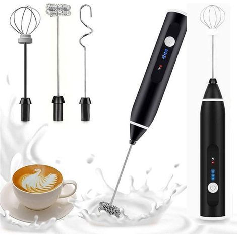 USB-wiederaufladbarer Milchaufschäumer mit Kabel und Schneebesen für schnelles Mischen (schwarz) (1/5)