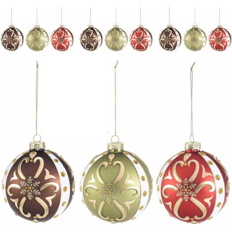 Palline di Natale in Vetro Colorato Addobbi Artigianali per Albero 12 Pezzi