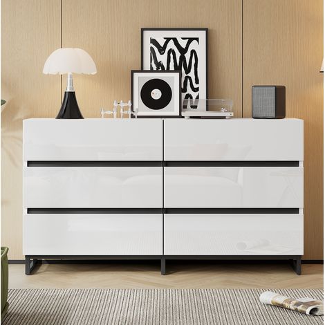 Sideboard 140 x 39,5 x 78,5 cm mit 6 Schubladen, weiß und schwarz HAVRYA (1/5)