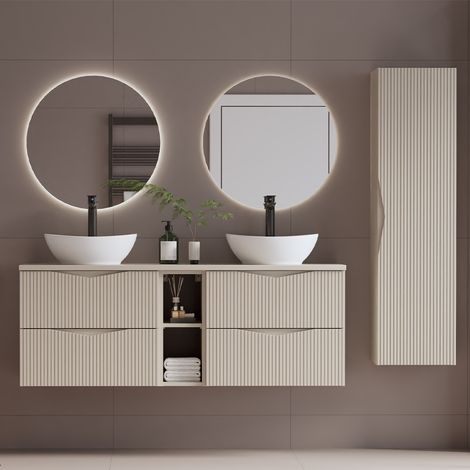 Set di mobili da bagno doppio lavabo Tao cachemire 140cm