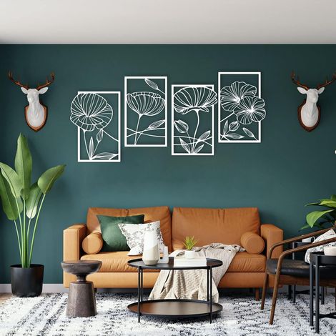 Lot de 4 décorations murales en métal en forme de fleur de lotus abstraite – Sculpture murale minimaliste à suspendre pour salon, chambre à coucher, bureau et salle de yoga (1/5)