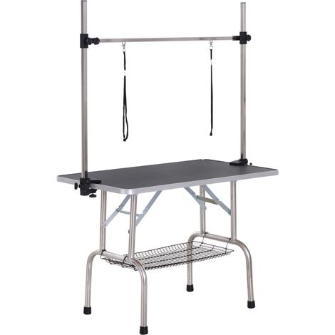 Table de toilettage pour chiens hauteur ajustable pliante avec panier jusqu'à 100 kg Noir