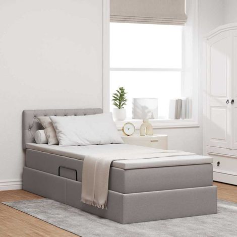 vidaXL LED-Speicherbett mit Matratze Taupe 90 x 190 cm Stoff (1/5)