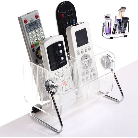 Porte-télécommandes rotatif 6 compartiments en acrylique transparent, organiseur de bureau, boîte de rangement pour téléphones, cosmétiques (1/5)