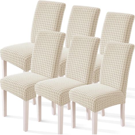 Stretch Stuhlhussen 6er Set, abnehmbar & waschbar, beige (1/5)