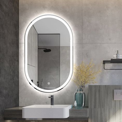 Badezimmerspiegel oval mit LED-Beleuchtung und Anti-Beschlag Refur L
