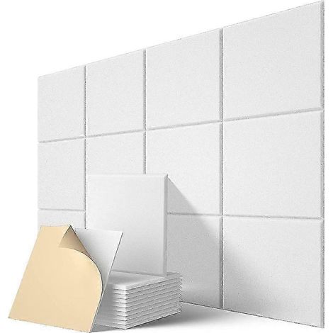 Lot de 12 panneaux acoustiques autocollants, 30,5 x 30,5 x 1 cm, isolation phonique, panneaux absorbants pour la maison, blanc. (1/5)