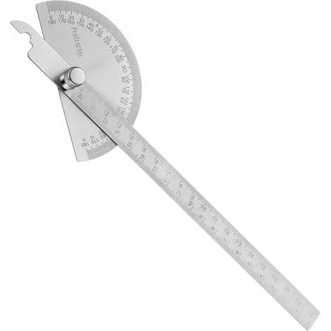 Rapporteur d'angle règle 19cm acier inoxydable outil de mesure précision menuiserie métallurgie ingénierie 180 degrés tête ronde réglable échelle
